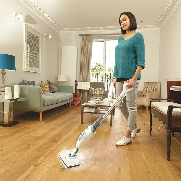 Black + Decker FSM1605 Steam Mop Basic, 1300W Dampfbesen, inklusive 1 Pad, abnehmbarer Wassertank mit Filter, weiß-türkis – Bild 6