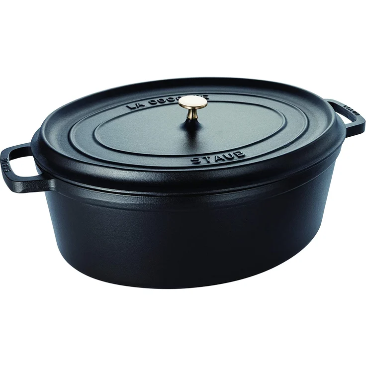 Staub 1104125 Cocotte-Bräter, oval mit Deckel 41 cm, 12,0 L, mit mattschwarzer lierung im Inneren des Topfes, schwarz – Bild 1