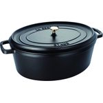 Staub 1104125 Cocotte-Bräter, oval mit Deckel 41 cm, 12,0 L, mit mattschwarzer lierung im Inneren des Topfes, schwarz