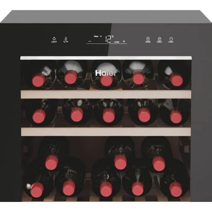 Haier HWS77GDAU1 Weinkühlschrank, freistehend, schwarz, 77 Flaschen, 2 Temperaturzonen, Breite 49.7 cm, Energieklasse G – Bild 4