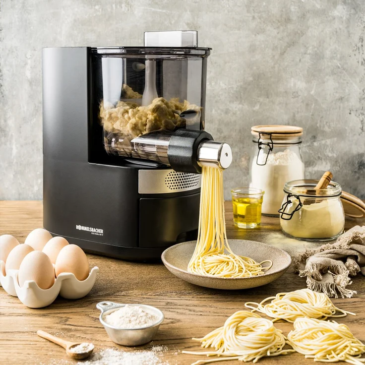 Rommelsbacher PM 220 Pastarella elektrische Nudelmaschine, 7 Matrizen, 220 Watt, schwarz-silber – Bild 3