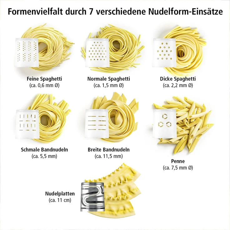 Rommelsbacher PM 220 Pastarella elektrische Nudelmaschine, 7 Matrizen, 220 Watt, schwarz-silber – Bild 4