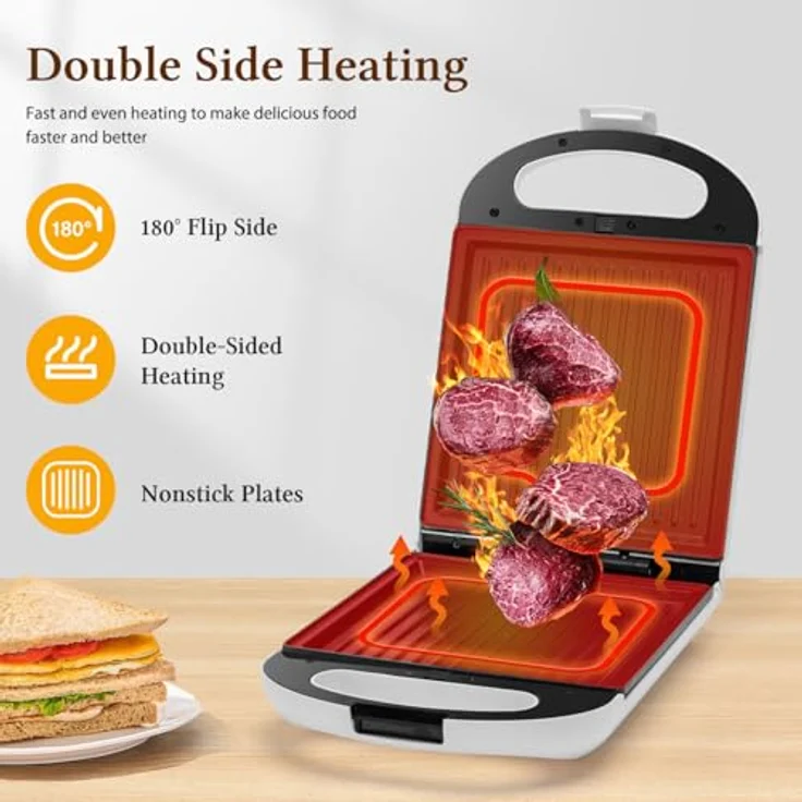 Taylor Swoden Manor Waffeleisen Sandwichtoaster 3-in-1, 1200 W, 4 Sandwiches, Antihaftbeschichtung, Weiß – Bild 2