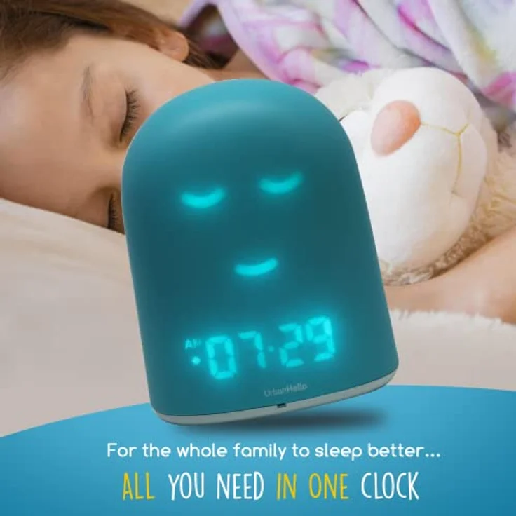 UrbanHello Remi – Der Beste Wecker für Kinder, um mehr zu schlafen, Audiowiedergabe, Schlaf-Tracker, Nachtlicht – Lautsprecher Musik – Blau – Bild 2