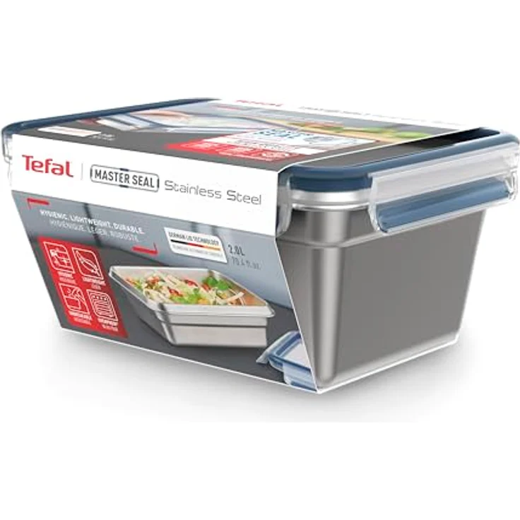 Tefal 2 L Master Seal, rechteckiger Vorratsbehälter aus Edelstahl, spülmaschinenfest, mit Unterteilung für organisierte Lebensmittelaufbewahrung – Bild 3