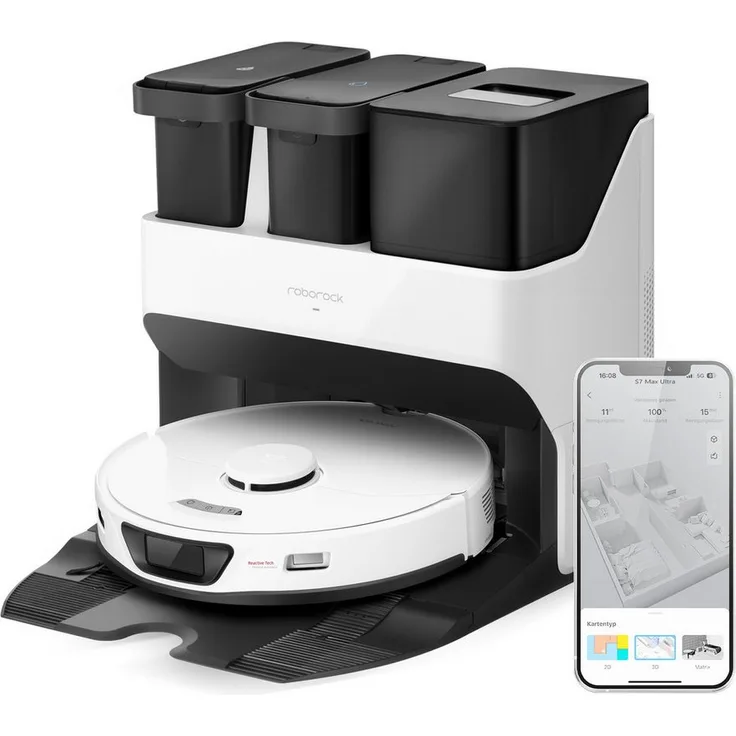 Roborock Saugroboter S7 Max Ultra, 60,00 W, 5500 Pa, Selbstreinigend, selbsttrocknend, Hindernisvermeidung, Weiß