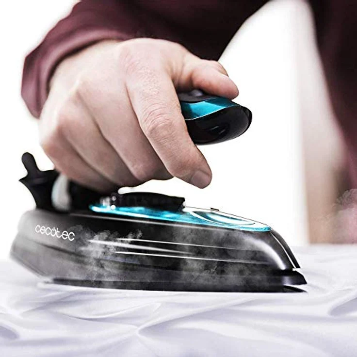 Cecotec Dampfbügeleisen GoForce 8000 Folding Titanium für Reisen,1200 W, Filter-System, 53 g/min Dampfausstoß,15 g/min durchgängige Dämpfung, 60 ml Wassertank, Titan-Slide-Sohle, Schwarz-Türkis (GoForce 8000) – Bild 2