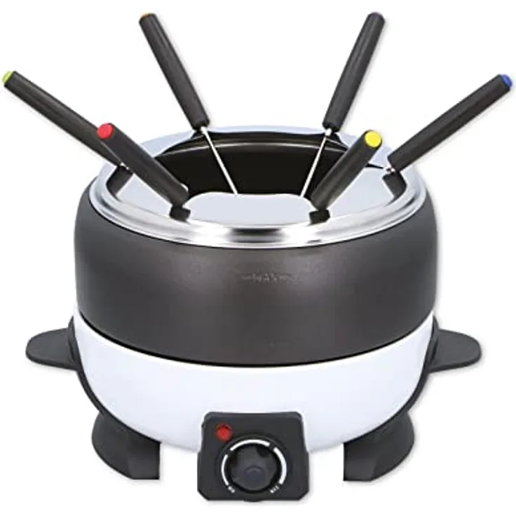 Cuisinier Deluxe Fondue Set - 6 Personen - Elektrisch - Edelstahl - Fleischfondue - Käsefondue - Schokofondue - Schwarz und Weiß