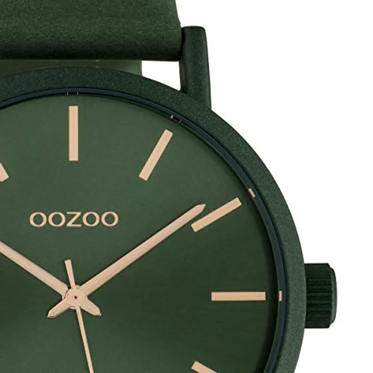 Oozoo Damenuhr mit Lederband 42 MM Colours of Unicolor Tannengrün C10453, Rosefarbene Details, Spritzwassergeschützt, Miyota Quarzwerk – Bild 2