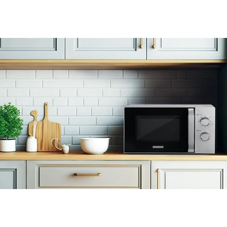 HEINRICHS Mikrowelle, kompakte Mikrowelle, 20L Volumen, 9 Leistungsstufen, inkl.35min.Timer, Defrost Funktion, Innenraumbeleuchtung, 360°Drehteller mit Grillfunktion, 800W Leistung, Heinrich´s(silber) – Bild 3