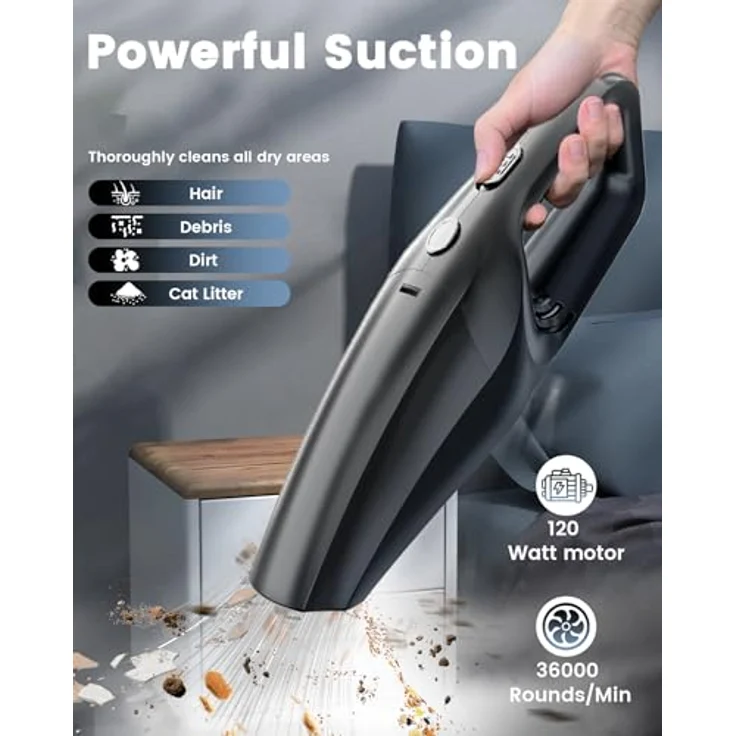 SERVOMASTER Handstaubsauger Akku kabellos, Mini Staubsauger mit starker Saugkraft und Zubehör für Zuhause, Büro und Auto – Bild 2