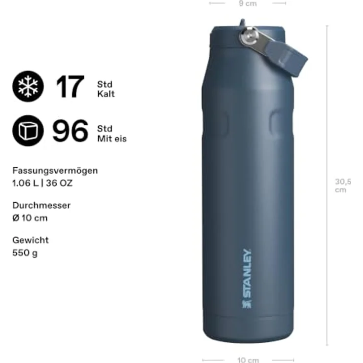 STANLEY 1913 Flip Straw Trinkflasche 1.06L - Navy, doppelwandige Vakuumisolierung, hält 4 Tage kalt, spülmaschinenfest – Bild 2