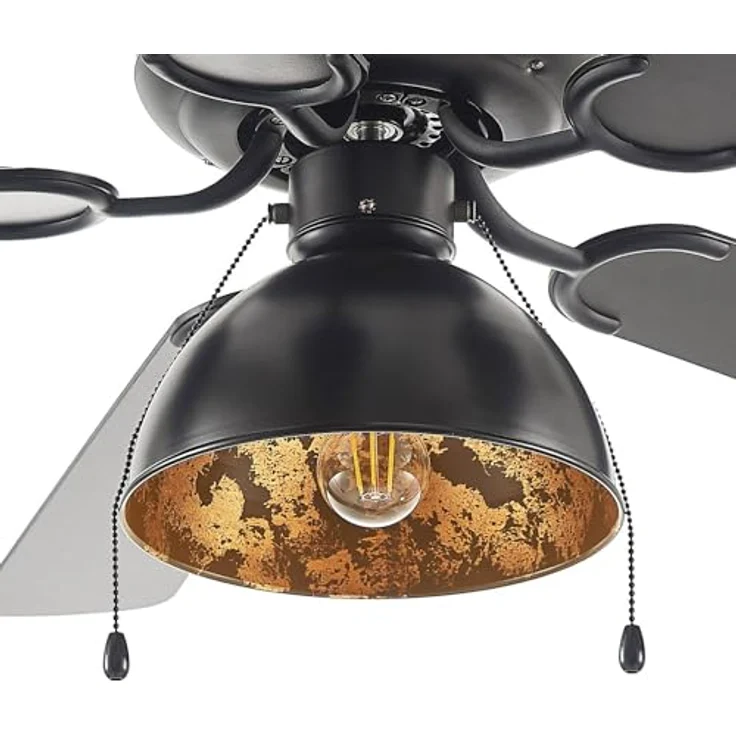 Lucande Deckenventilator mit Lampe 'Shamoian' (Retro, Vintage, Antik) in Schwarz aus Metall (1 flammig, E27) - Ventilator, Wohnzimmerleuchte – Bild 5