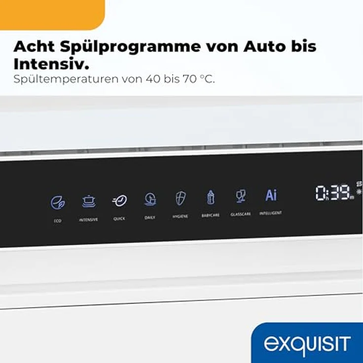 Exquisit GSP9616-450B, Stand-/Unterbau-Geschirrspüler mit 16 Maßgedecken, Energieklasse B, 45 dB, 8 Programme, Besteckschublade, halbe Beladung, weiß – Bild 6
