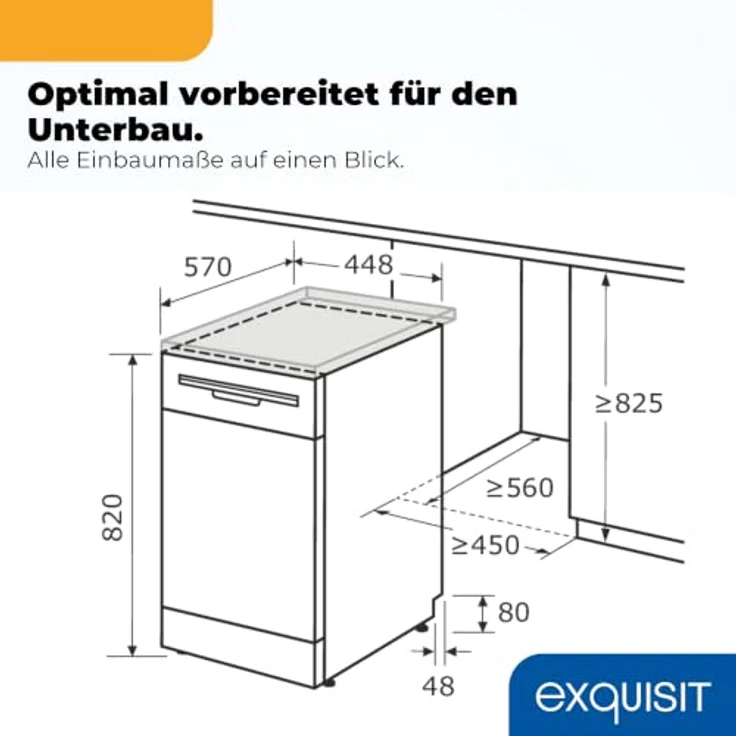 Exquisit GSP59311-450C, Geschirrspüler mit 11 Maßgedecken, Energieklasse C, 7 Spülprogrammen, Aquastop, Besteckschublade, unterbaufähig, Startzeitvorwahl, Schwarz – Bild 9