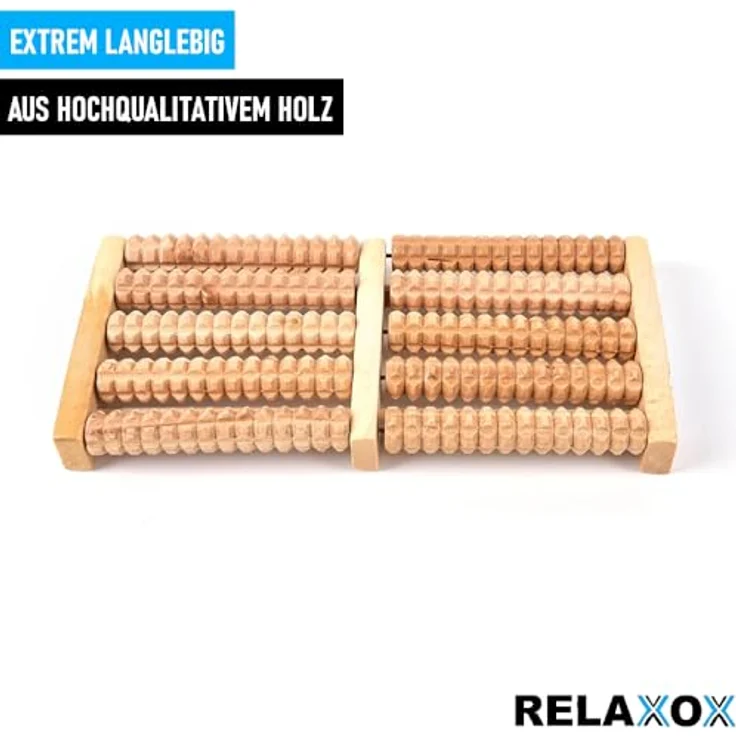 MAVURA RELAXOX Premium Fußmassageroller Holz Braun Fußmassagegerät - Entspannung auf Knopfdruck – Bild 5