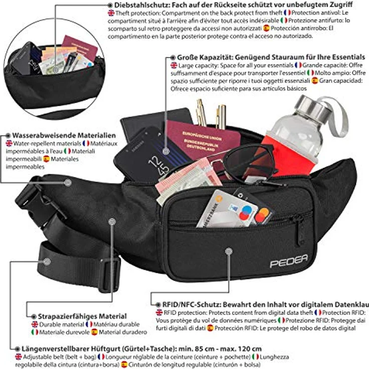 PEDEA Bauchtasche "TREND" Gr. L, Gürteltasche mit 5 Fächern, wasserabweisend und RFID-Schutz – Bild 4