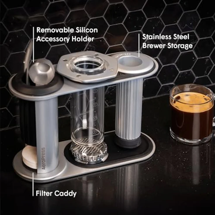 AeroPress Edelstahl-Organizerständer, kompakter Caddy mit Ablagefach für Filter, passend für Premium-, Clear- und Original-Kaffeemaschinen – Bild 2