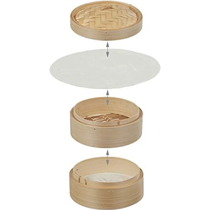 Relaxdays Bambus Dampfgarer, asiatischer Dämpfkorb mit 2 Etagen, für Dim Sum, Reis, Dampfgarer Einsatz, Ø 20,5 cm, natur – Bild 6