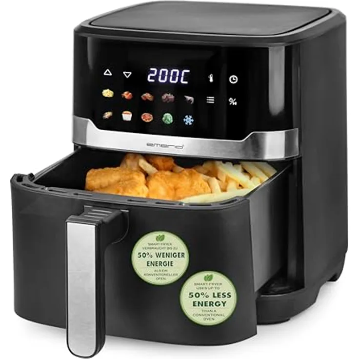 EMERIO Heißluftfritteuse AF-132658.3, digitale XXL Fritteuse mit 6,5L, FARB-DISPLAY, 10 Automatikprogrammen und Cool Touch Gehäuse