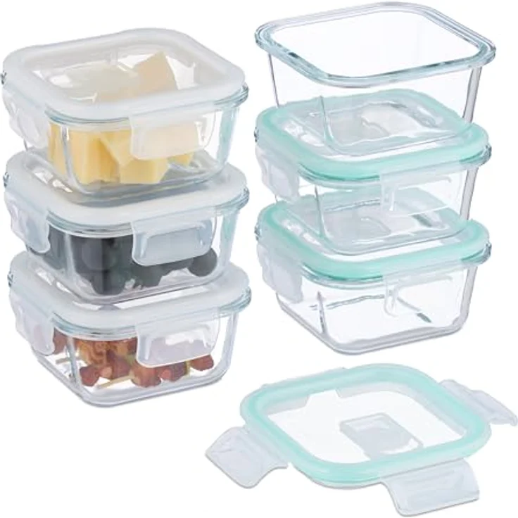 Relaxdays Glasbehälter Set mit luftdichtem Kunststoffdeckel, stapelbar, ideal für Aufbewahrung von Lebensmitteln und Mikrowellen geeignet – Bild 1