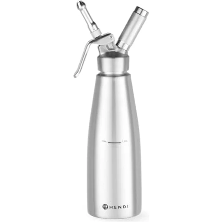 HENDI Sahnespender, Inklusive Set aus 3 Edelstahl Spritztüllen und Reinigungsbürste, Sahne-Mousses-Desserts-kalten Schäumen-Saucen, 1L, ø98x(H)330mm, Edelstahl, Silber – Bild 2