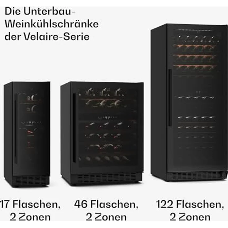 Klarstein JCF-145S Velaire Weinkühlschrank, 46 Flaschen, 2 Zonen, UV-Schutz, Holzlagerböden, leise, ideal für Sammler – Bild 7