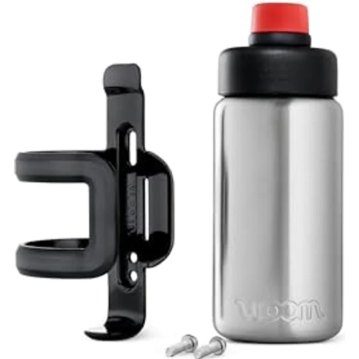 woom GLUG Edelstahlflasche, Trinkflasche für Kinder, Fahrradflasche, 500 ml, Auslaufsicher, Logo, Flaschenhalter Fahrräder, Silbern – Bild 3
