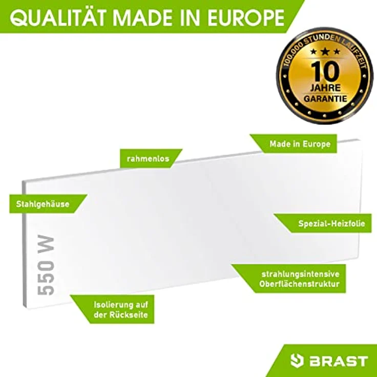 BRAST Infrarotheizung mit Stahlgehäuse | 550 Watt | Weiß | Überhitzungsschutz | Made in Europe | 10 Jahre Garantie - Preisvergleich – Bild 3