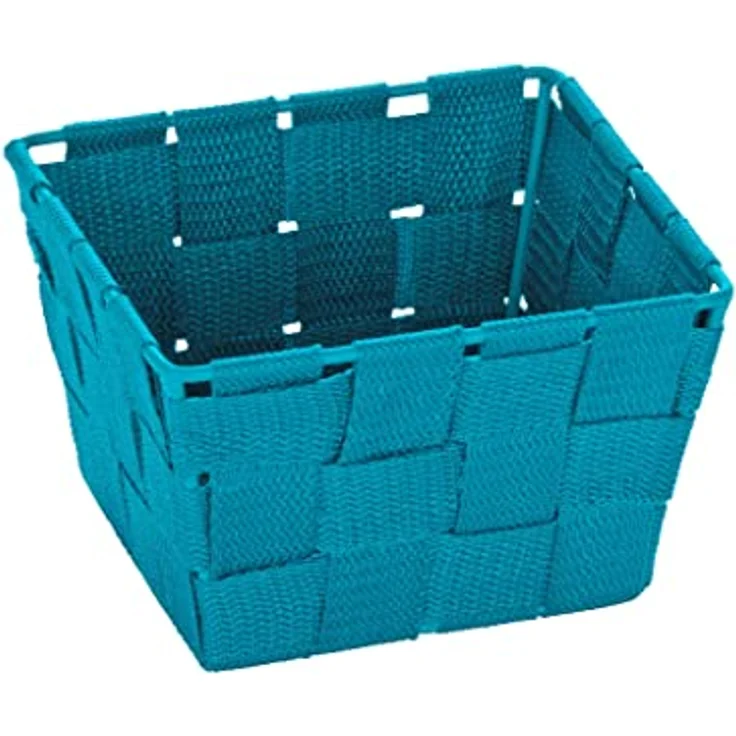 WENKO Aufbewahrungskorb Adria Mini Petrol - Badkorb, quadratisch, Kunststoff-Geflecht Fassungsvermögen: 1.568 l, Polypropylen, 14 x 9 x 14 cm, Petrol – Bild 1