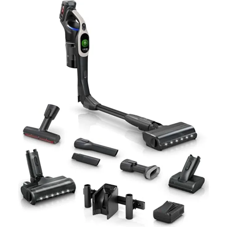 Bosch Akku-Staubsauger Unlimited 10 BKS1051GQC, beutellos, elektrische Universaldüse mit LED-Beleuchtung, Lange Laufzeit, 6 Reinigungsmodi, grau