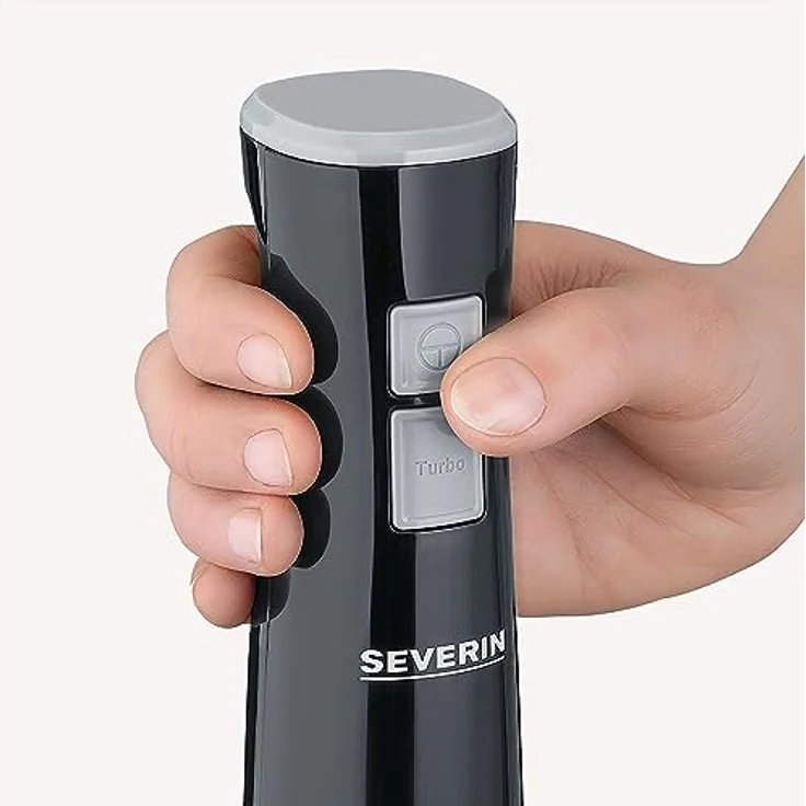 Severin 3770 Stabmixer 170W, 2 Geschwindigkeiten, Turbostufe, abnehmbarer Pürierstab und ergonomisches Design, Kunststoff, schwarz, silber – Bild 4