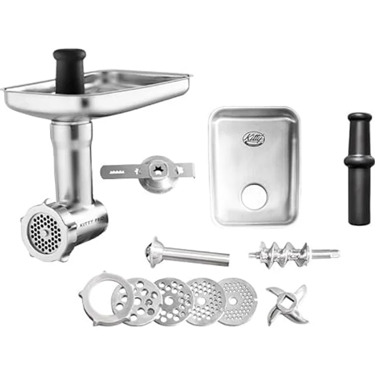 Kitty Professional Fleischwolf SCHREDDER PRO 2.0, Edelstahl-Fleischwolf mit 4 Lochscheiben, Wurstfüllhorn und Spritzgebäckvorsatz, kompatibel mit KitchenAid – Bild 1