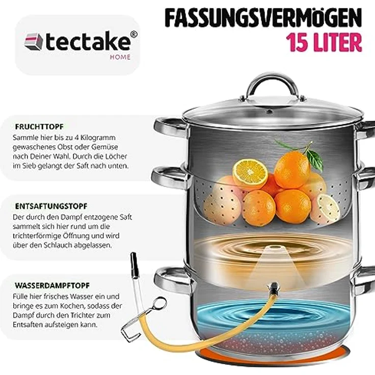 tectake Entsafter Dampfentsafter, 0 W, Edelstahl, 8,5 l Fassungsvermögen – Bild 6