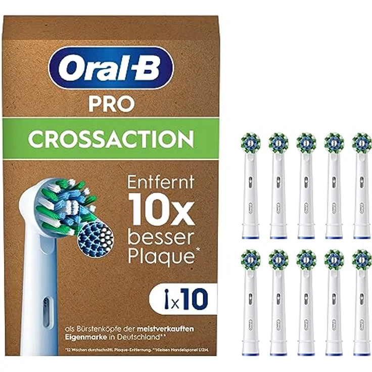Oral-B Pro CrossAction Aufsteckbürsten für elektrische Zahnbürste, 10 Stück, überlegene Zahnreinigung, X-Borsten, Original Oral-B Zahnbürstenaufsatz, briefkastenfähige Verpackung, Made in Germany – Bild 1