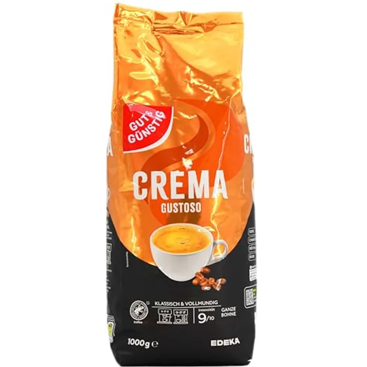 GUT&GÜNSTIG Crema Gustoso Kaffeebohnen, 100% Arabicabohnen, kräftiges Aroma, 1000 g