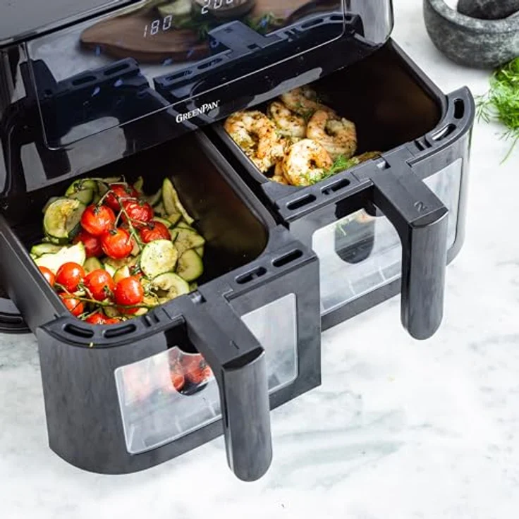 GREENPAN Heißluftfritteuse Bistro, Dual Zone Airfryer für gleichzeitiges Garen, schwarz – Bild 4