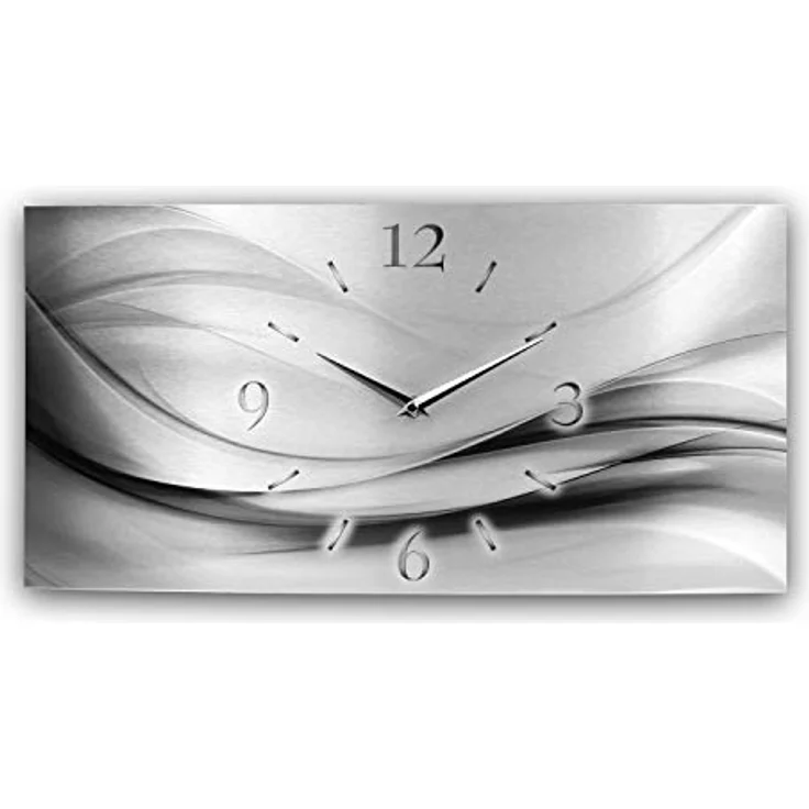 Kreative Feder Abstrakt Silber XXL Metallic Designer Funk Wanduhr Funkuhr modernes Design leise ohne Ticken * Made in Germany* (50x25cm Funkuhr) – Bild 1
