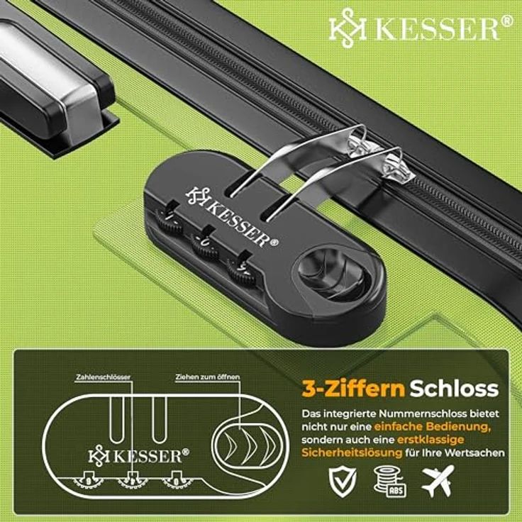 KESSER® Reisekoffer 84L Hartschalen Trolley mit Kofferwaage, Gepäckanhänger, Zahlenschloss, 4 Rollen, hellgrün, 66x45x28cm – Bild 3