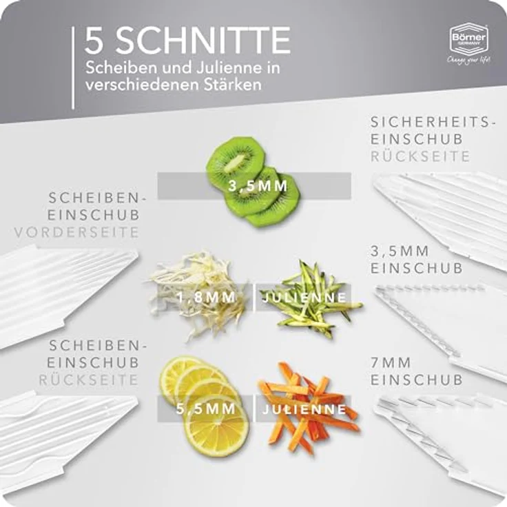 Börner Gemüsehobel V1 ClassicLine Profi Set, Kunststoff, mit 2 Messereinschüben und Dockingstation weiß – Bild 3