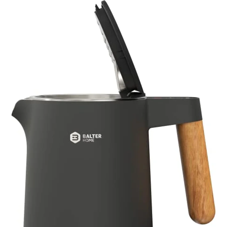 BALTER Edelstahl Wasserkocher mit Temperatureinstellung, 45°C-100°C, Doppelwand, BPA frei, leise & kabellos, Warmhaltefunktion, Teekocher mit Temperaturanzeige, 1.5L, 2200W, Schwarz (Blue Gray) – Bild 2