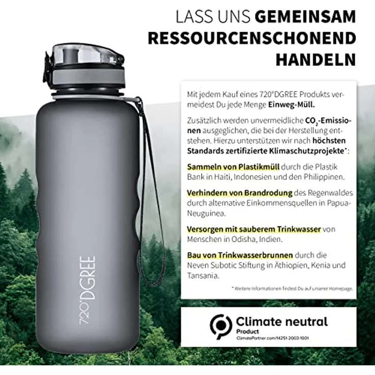 Trinkflasche Wasserflasche Fruchteinsatz 1,5L - BPA-Frei uberBottle 720 DGREE stone gray – Bild 5