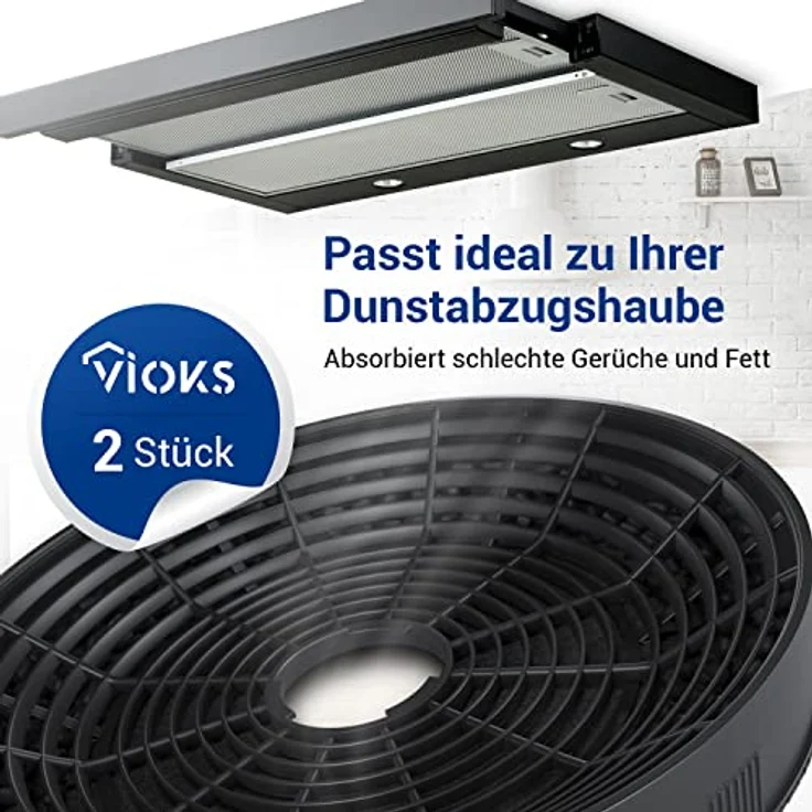 VIOKS Set 2x Kohlefilter Dunstabzugshaube 160mmØ Ersatz für Amica Aktivkohlefilter - Premium Aktivkohlefilter, Durchmesser 160 mm, Höhe 23 mm, 2er Pack – Bild 3