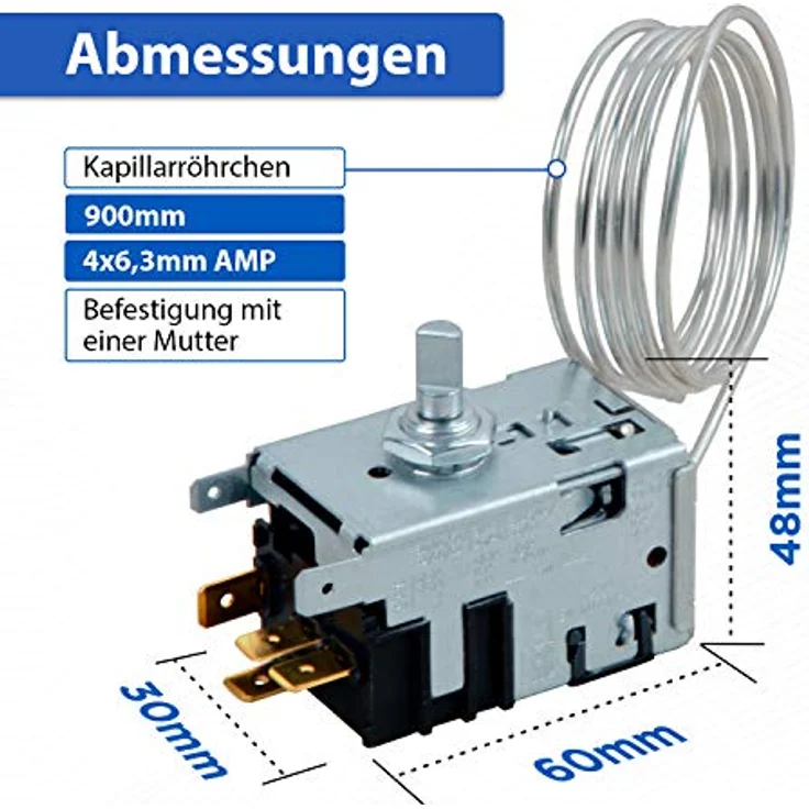 VIOKS Kühlschrank Thermostat 4x6,3mm AMP Ersatz für Ranco K59H1300 Liebherr 6151086 Miеle 1513061 Gorenje 596279 Danfoss Thermostat 077B6738 - Kühlthermostat Temperaturregler für Gefrierschrank – Bild 4