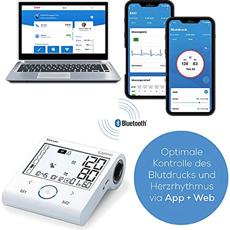 Beurer BM 96 Cardio Blutdruckmessgerät mit EKG-Funktion, Blutdruck- und Pulsmessung am Oberarm, zur Erkennung von Vorhofflimmern (AFib) zur Schlaganfallprävention, für Umfänge von 22-42 cm – Bild 5