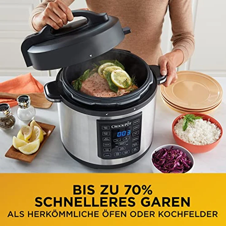 Crock Pot CSC051X 12-in-1 Programmierbarer Multikocher - Das Original aus den USA | Elektrischer Schnellkochtopf | Dampfgarer | Reiskocher | Schongarer | 5,7L | 1000W | Edelstahl – Bild 3