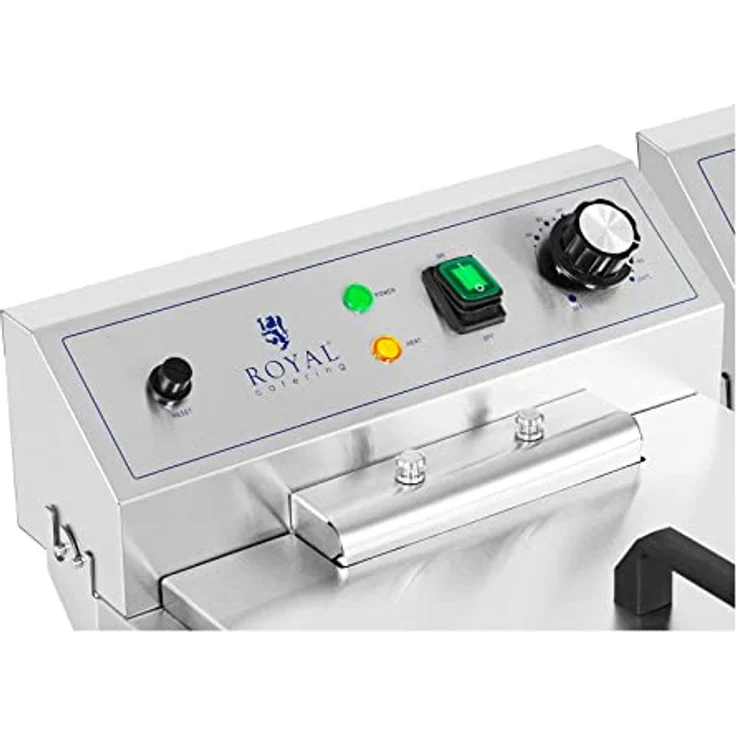 Royal Catering Fritteuse 26 L Doppel Fritöse mit Ablasshahn Kaltzone 400V, 10000 W, Edelstahl – Bild 2