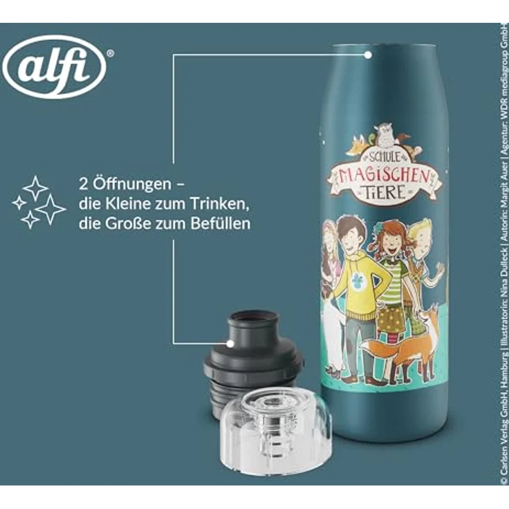 alfi KIDS ISO BOTTLE 500ml, blaue Isoliertrinkflasche aus Edelstahl, 12 Stunden heiß, 24 Stunden kalt, auslaufsicher mit Drehverschluss, für Kohlensäure geeignet, BPA-frei – Bild 5