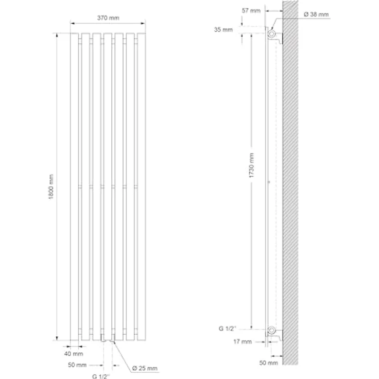 LuxeBath Designheizkörper Stella 1800 x 370 mm, Weiß, Paneelheizkörper mit Mittelanschluss, Flach, Vertikal, Elegant im Bad – Bild 5