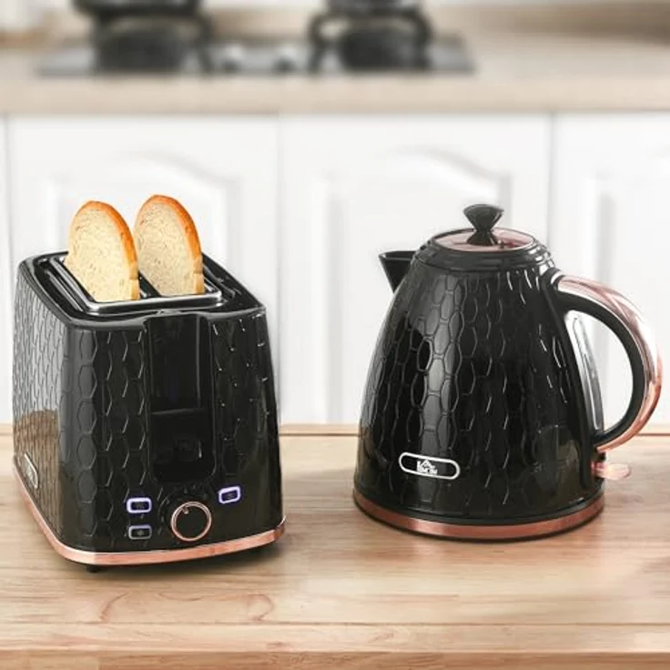 HOMCOM Toaster-Set mit Wasserkocher, 1,7L und sieben Bräunungsstufen, Schwarz – Bild 2